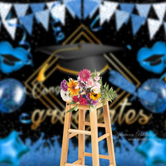 Aperturee - Glitter Blue Golden Balloon Grads Backdrop For Photos