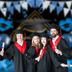 Aperturee - Glitter Blue Golden Balloon Grads Backdrop For Photos