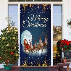 Aperturee - Glitter Blue Santa Claus Night Christmas Door Cover