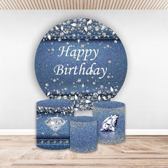 Aperturee Glitter Diamond Blue Round Birthday Backdrop Kit