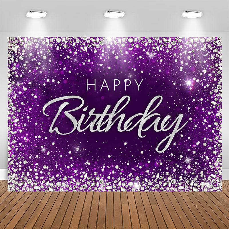 Aperturee - Glitter Diamond Purple Themed Happy Birthday Backdrop