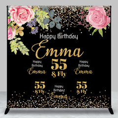 Aperturee - Glitter Floral Custom Name 55th Birthday Backdrop