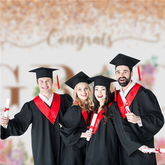 Aperturee - Glitter Floral White Graduation Photography Backdrop