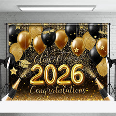 Aperturee - Glitter Gold Black Balloon Bokeh Graduation Backdrop