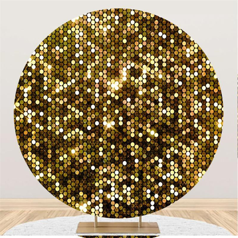 Aperturee - Glitter Golden And Shiny Dots Round Birthday Bckdrop