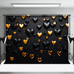 Aperturee - Glitter Golden Black Heart Valentines Day Backdrop