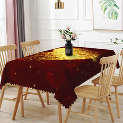 Aperturee - Glitter Golden Heart Deep Red Rectangle Tablecloth