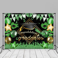 Aperturee - Glitter Green Balloons Congrats Graduation Backdrop