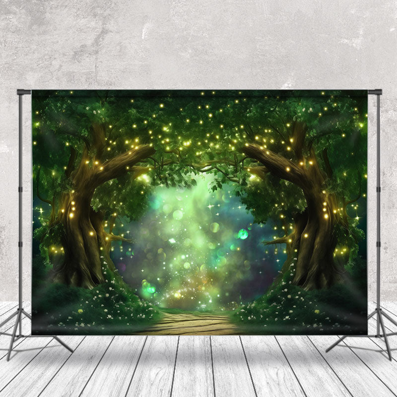 Aperturee - Glitter Green Enchanted Forest Path Spring Backdrop