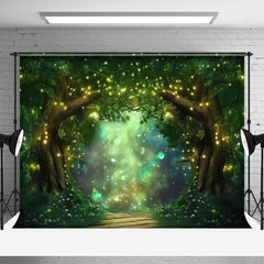 Aperturee - Glitter Green Enchanted Forest Path Spring Backdrop