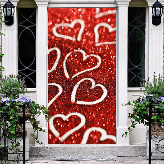 Aperturee - Glitter Hearts Red Bokeh Valentines Day Door Cover