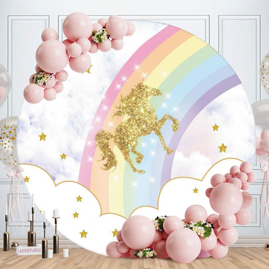 Aperturee - Glitter Horse Rainbow And Star Circle Birthday Backdrop