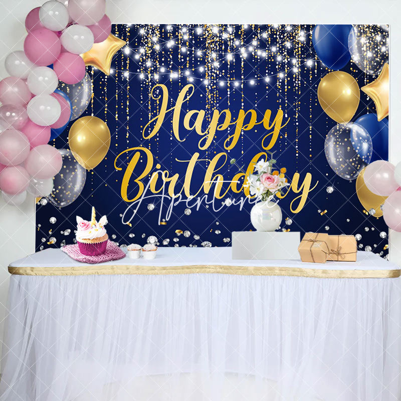 Aperturee - Glitter Light Strip Balloon Blue Birthday Backdrop
