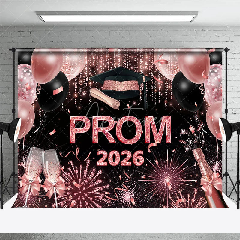 Aperturee - Glitter Pink Balloons Girls Graduation Prom Backdrop