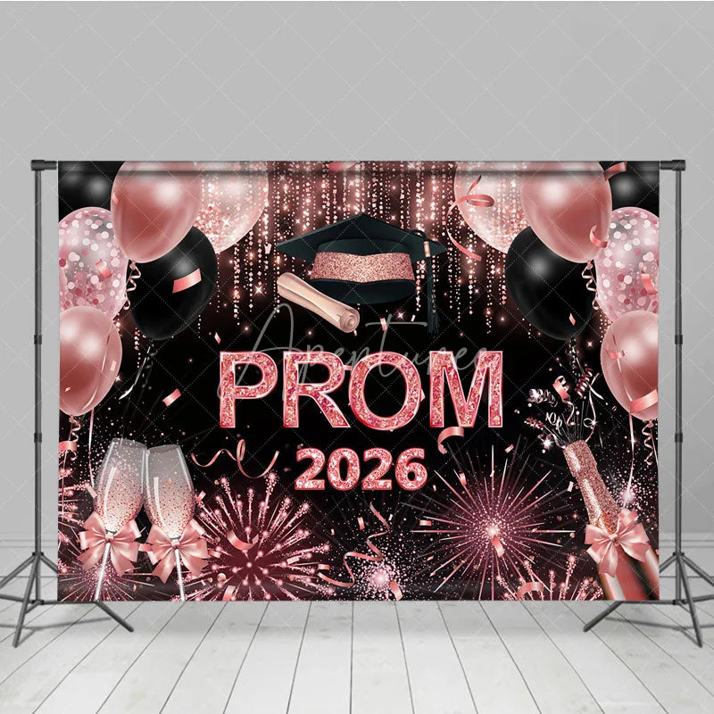 Aperturee - Glitter Pink Balloons Girls Graduation Prom Backdrop