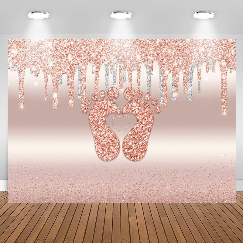 Aperturee - Glitter Pink Little Feet Backdrop Baby Shower For Girl