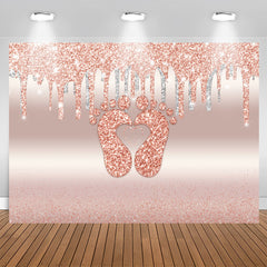 Aperturee - Glitter Pink Little Feet Backdrop Baby Shower For Girl
