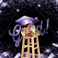 Aperturee - Glitter Purple Black Ribbon Grad Photo Booth Backdrop