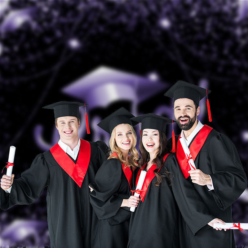 Aperturee - Glitter Purple Black Ribbon Grad Photo Booth Backdrop