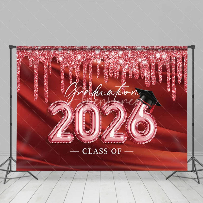 Aperturee - Glitter Red Class Of 2026 Grad Backdrop For Photos
