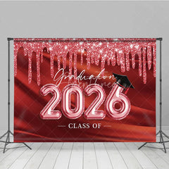 Aperturee - Glitter Red Class Of 2026 Grad Backdrop For Photos