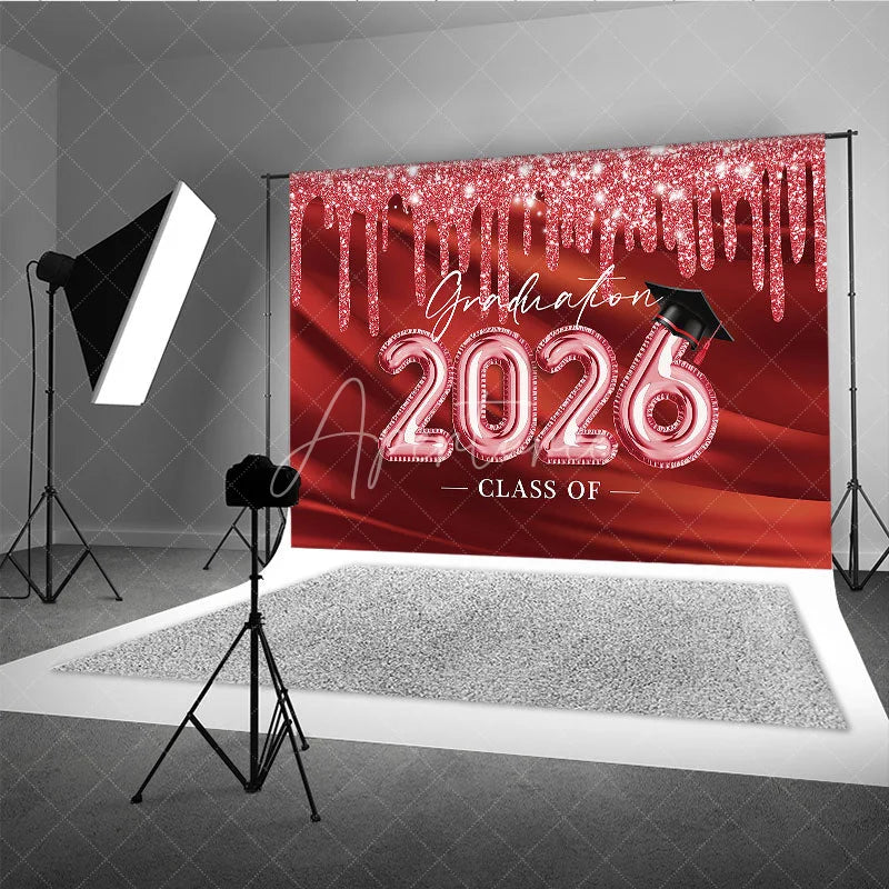 Aperturee - Glitter Red Class Of 2026 Grad Backdrop For Photos