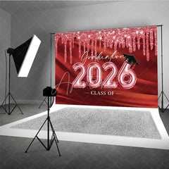 Aperturee - Glitter Red Class Of 2026 Grad Backdrop For Photos