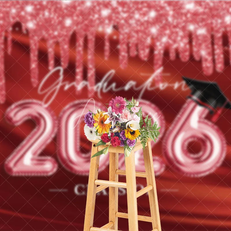 Aperturee - Glitter Red Class Of 2026 Grad Backdrop For Photos