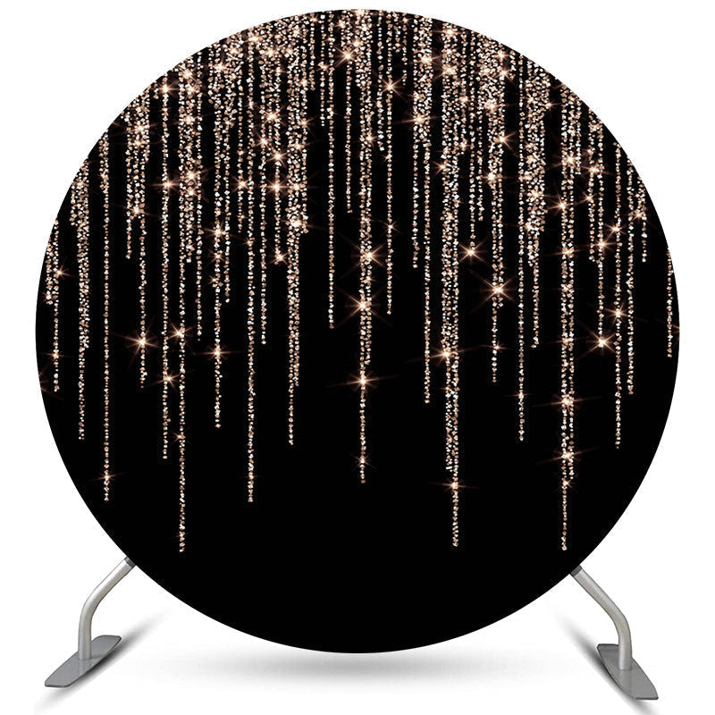 Aperturee Glitter Rose Gold Black Happy Birthday Circle Backdrop