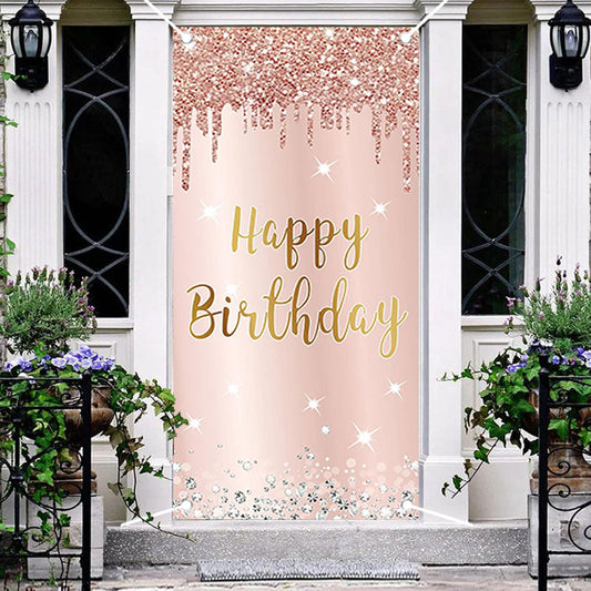 Aperturee - Glitter Rose Gold Girls Happy Birthday Door Cover