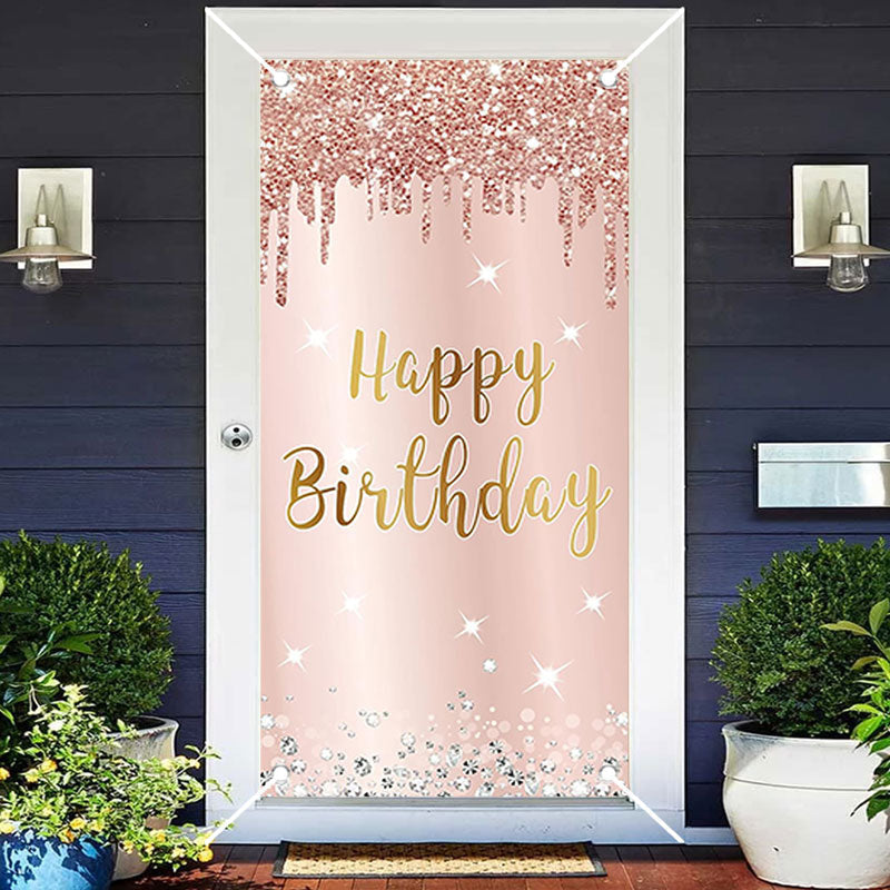 Aperturee - Glitter Rose Gold Girls Happy Birthday Door Cover