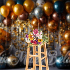Aperturee - Glitter Sequin Gold Balloons Birthday Photo Backdrop
