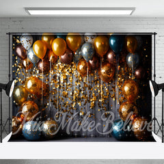 Aperturee - Glitter Sequin Gold Balloons Birthday Photo Backdrop