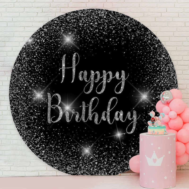Aperturee - Glitter Silver Round Happy Birthday Backdrop For Party