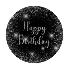 Aperturee - Glitter Silver Round Happy Birthday Backdrop For Party