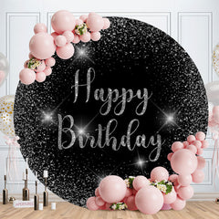 Aperturee - Glitter Silver Round Happy Birthday Backdrop For Party