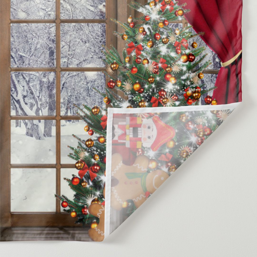 Aperturee - Glitter Tree Red Curtain Window Snow Xmas Backdrop