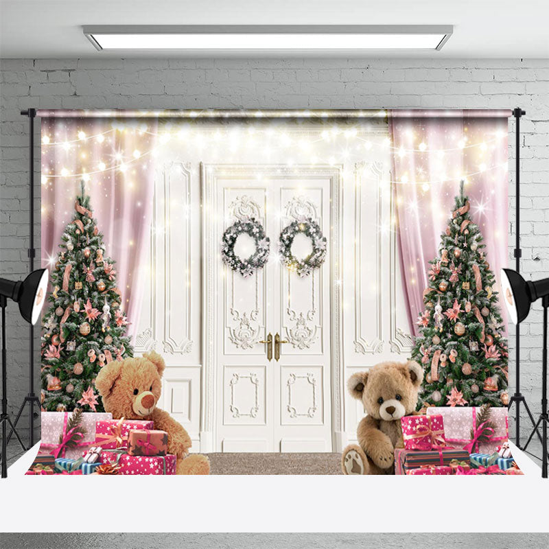 Aperturee - Glitter White Door Xmas Tree Gift Christmas Backdrop