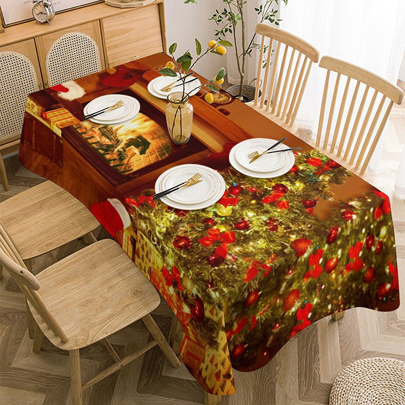 Aperturee - Glitter Wooden Fireplace Tree Christmas Tablecloth