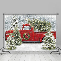 Aperturee - Glitter Xmas Tree Red Truck Snowy Winter Backdrop