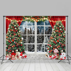 Aperturee - Glitter Xmas Tree Winter Window Christmas Backdrop