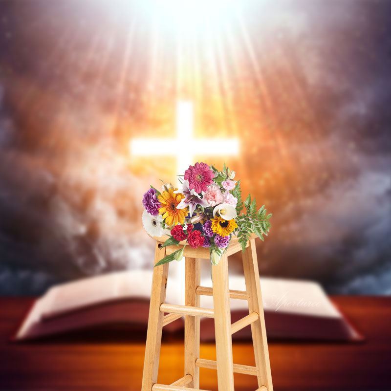Aperturee - Glowing Crucifix Opened Bible Book Funeral Backdrop