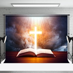 Aperturee - Glowing Crucifix Opened Bible Book Funeral Backdrop