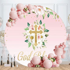 Aperturee - God Bless Floral Round Pink Baby Shower Backdrop