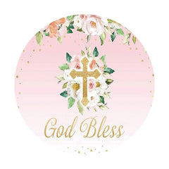 Aperturee - God Bless Floral Round Pink Baby Shower Backdrop