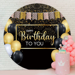 Aperturee - Gold And Black Ballon Glitter Round Birthday Backdrop