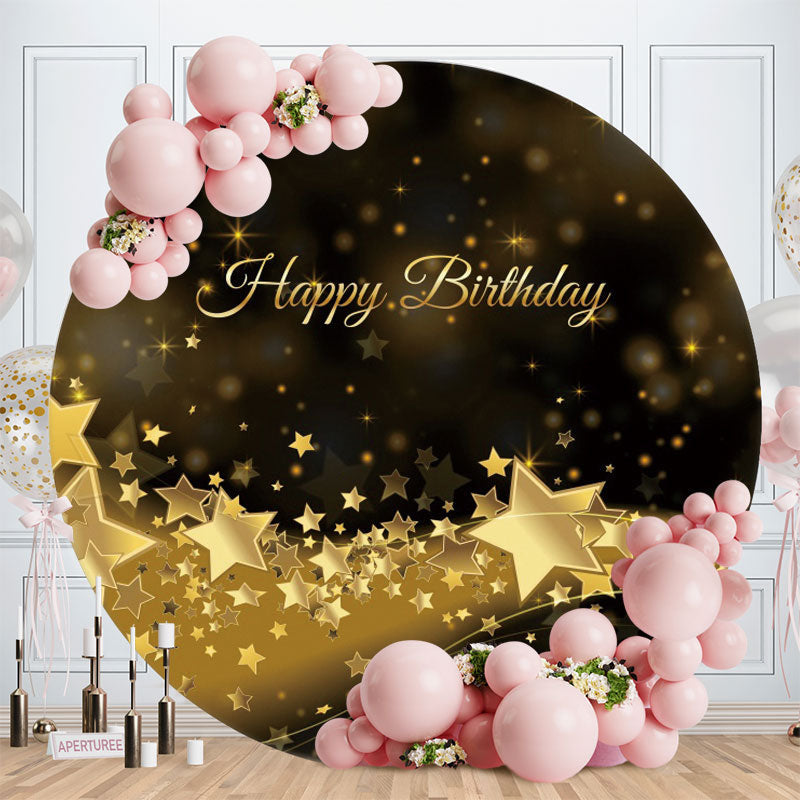 Aperturee - Gold And Black Happy Birthday Round Backdrop