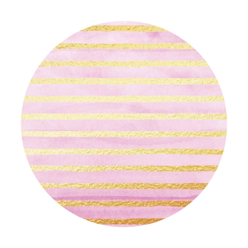 Aperturee - Gold And Pink Stripes Round Birthday Backdrop