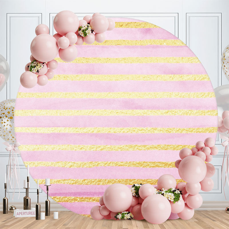 Aperturee - Gold And Pink Stripes Round Birthday Backdrop