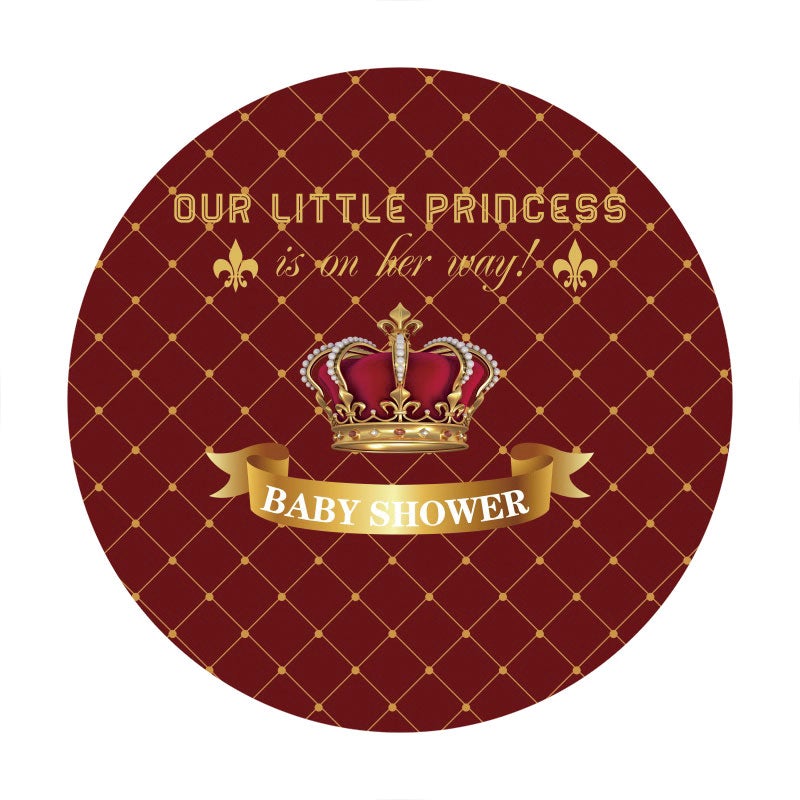 Aperturee - Gold And Red Crown Round Baby Shower Backdrop